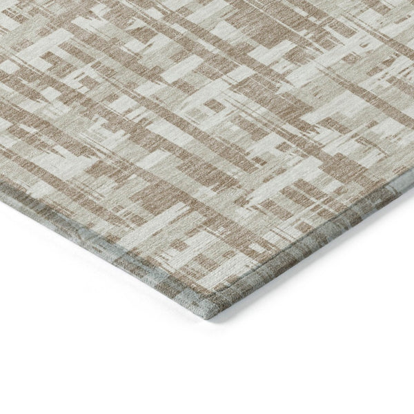 HomeRoots 5' Durable Tan and Beige Abstract Area Rug for Indoor Outdoor Use - Stylish, Washable & Versatile! 10' X 14' 602526