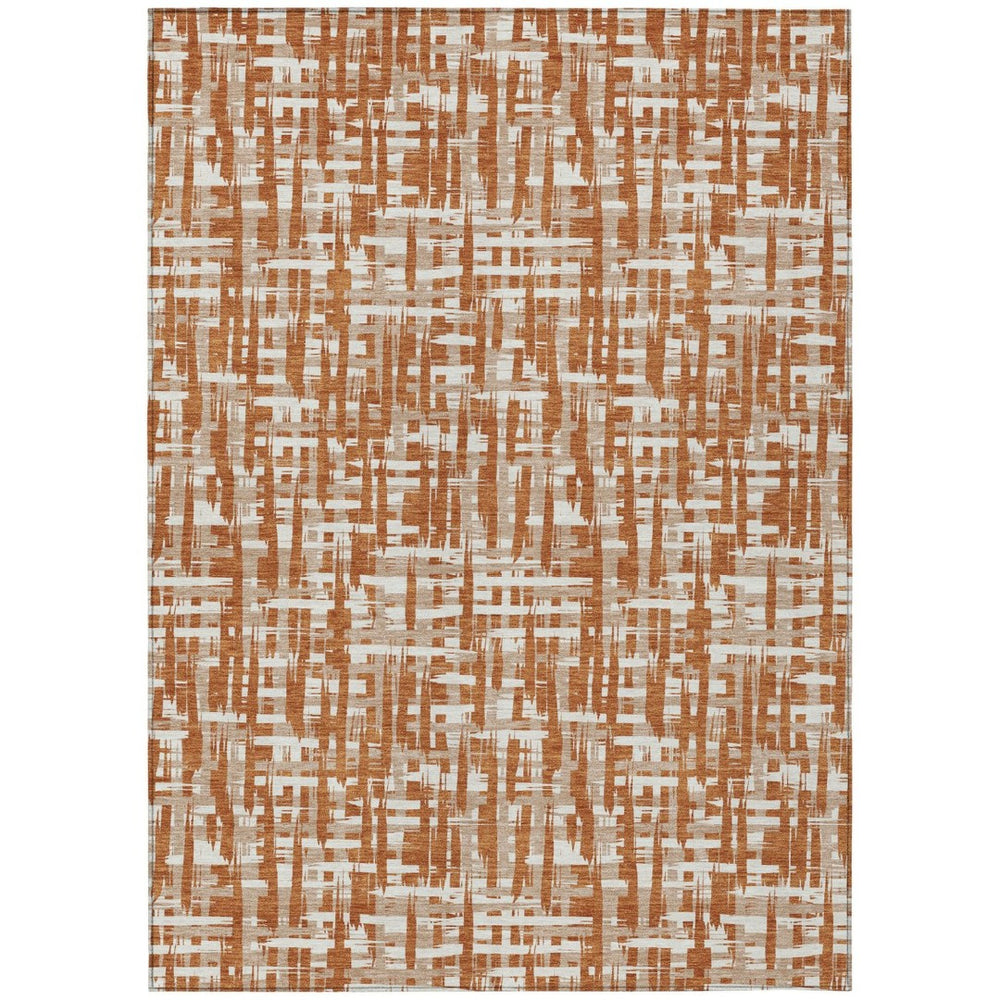 HomeRoots 5' Terra Cotta Tan and Ivory Abstract Area Rug – Stylish, Durable, and Washable for Indoor/Outdoor Use 5' X 8' 602534