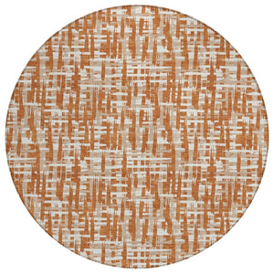 HomeRoots 5' Terra Cotta Tan and Ivory Abstract Area Rug – Stylish, Durable, and Washable for Indoor/Outdoor Use 8' Round 602535