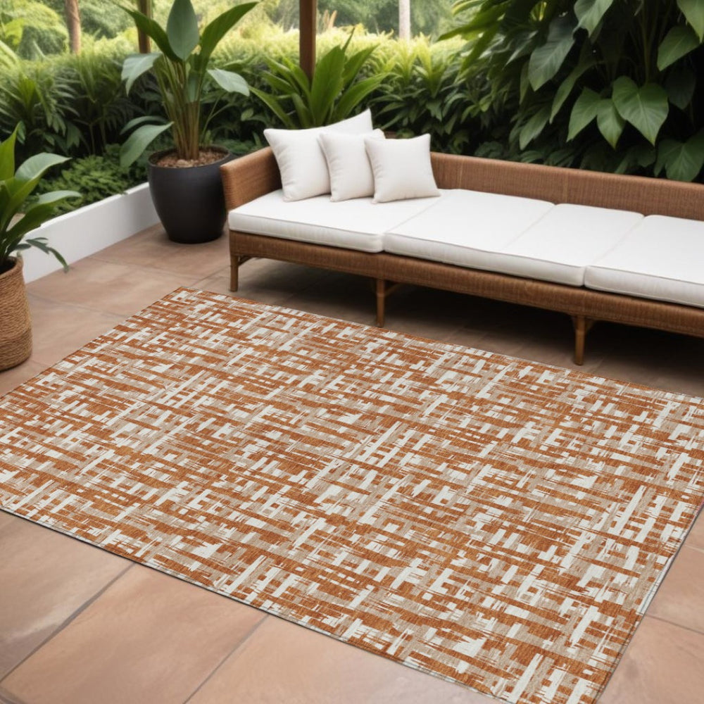 HomeRoots 9' X 12' Stylish Terra Cotta Abstract Area Rug - Washable, Durable, Perfect for Indoor & Outdoor Use 602537