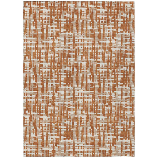 HomeRoots 5' Terra Cotta Tan and Ivory Abstract Area Rug – Stylish, Durable, and Washable for Indoor/Outdoor Use 10' X 14' 602538