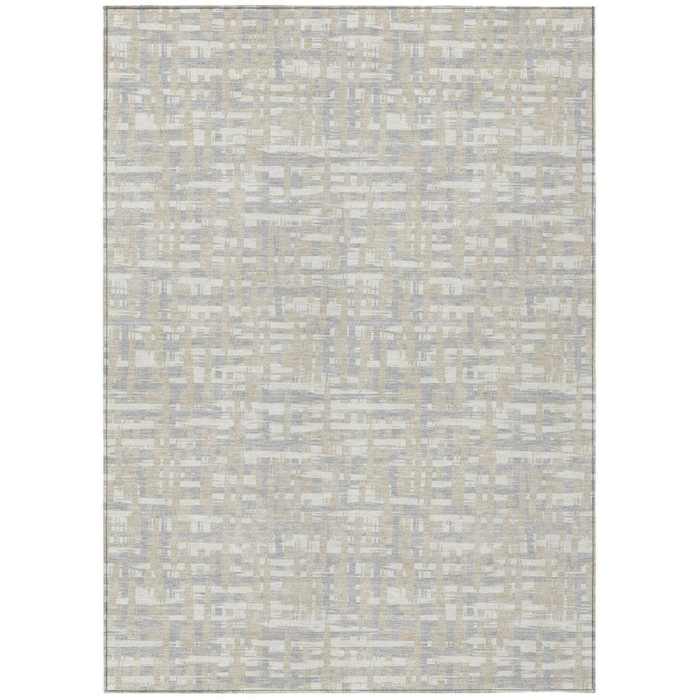 HomeRoots 5' Stylish Beige and Gray Abstract Washable Indoor-Outdoor Area Rug for Modern Living Spaces 5' X 8' 602540