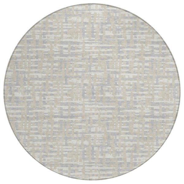 HomeRoots 5' Stylish Beige and Gray Abstract Washable Indoor-Outdoor Area Rug for Modern Living Spaces 8' Round 602541