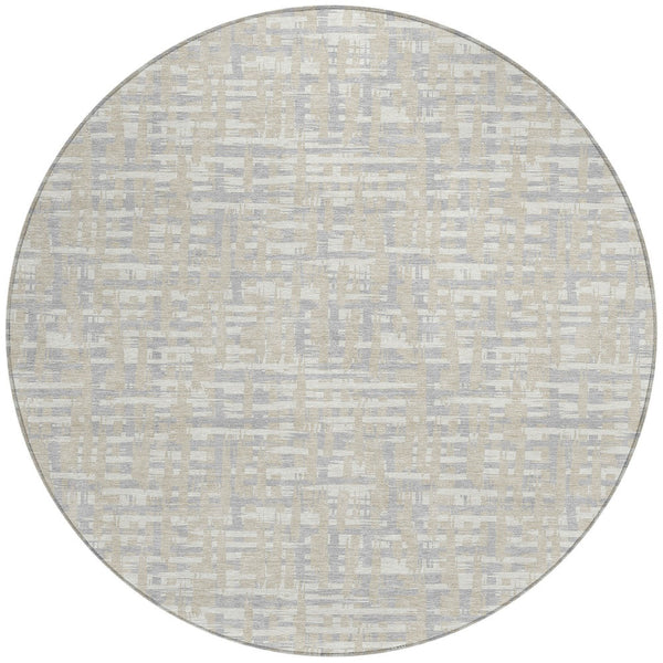 Homeroots 3' Beige And Gray Abstract Washable Indoor-outdoor Area Rug For Stylish Spaces And Durability 8' Round Polyester 602541