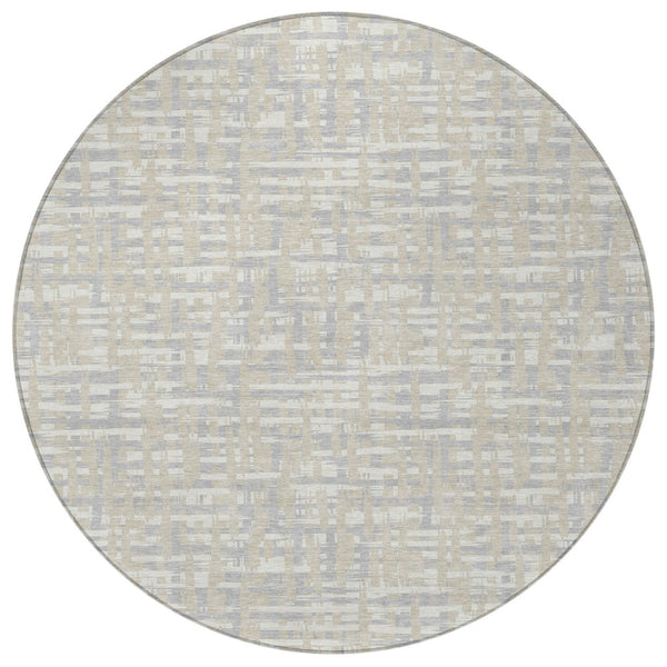Homeroots 3' Beige And Gray Abstract Washable Indoor-outdoor Area Rug For Stylish Spaces And Durability 8' Round Polyester 602541