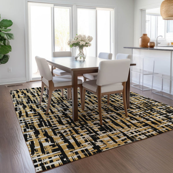 Homeroots 3' Beige And Gray Abstract Washable Indoor-outdoor Area Rug For Stylish Spaces And Durability 5' X 8' Polyester 602546