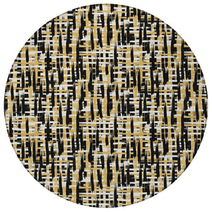 Homeroots 3' Beige And Gray Abstract Washable Indoor-outdoor Area Rug For Stylish Spaces And Durability 8' Round Polyester 602547