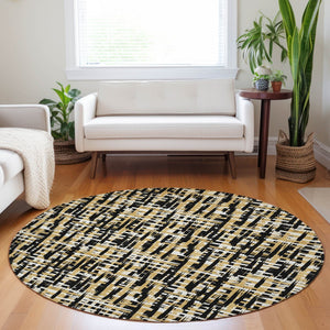 Homeroots 3' Beige And Gray Abstract Washable Indoor-outdoor Area Rug For Stylish Spaces And Durability 8' Round Polyester 602547