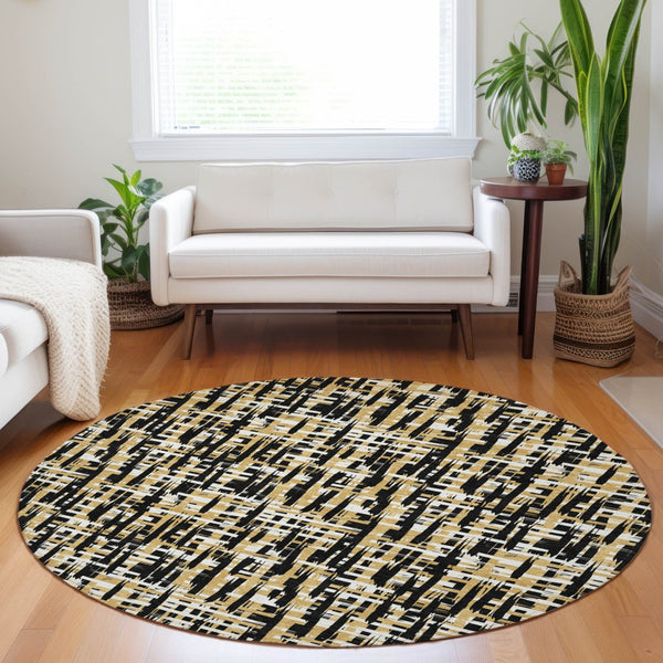 Homeroots 3' Beige And Gray Abstract Washable Indoor-outdoor Area Rug For Stylish Spaces And Durability 8' Round Polyester 602547