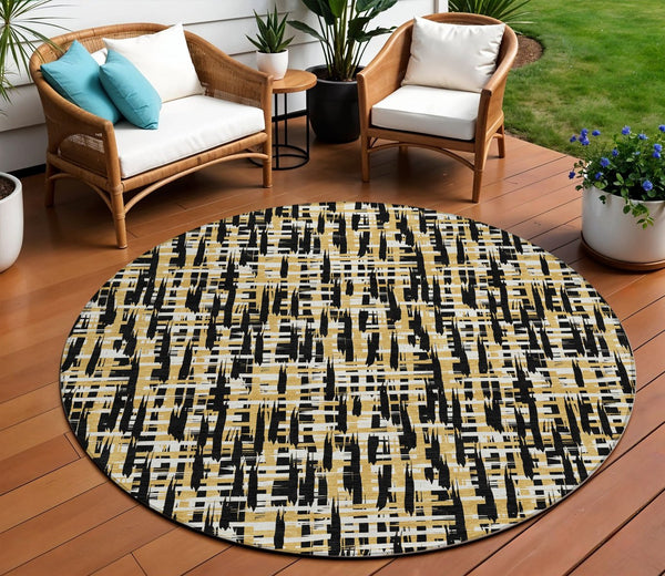 Homeroots 3' Beige And Gray Abstract Washable Indoor-outdoor Area Rug For Stylish Spaces And Durability 8' Round Polyester 602547