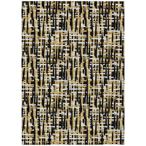 HomeRoots 5' Contemporary Abstract Black Gold Ivory Washable Area Rug for Indoor Outdoor Versatile Spaces 8' X 10' 602548