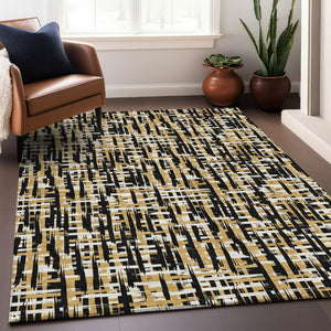 Homeroots 3' Beige And Gray Abstract Washable Indoor-outdoor Area Rug For Stylish Spaces And Durability 9' X 12' Polyester 602549