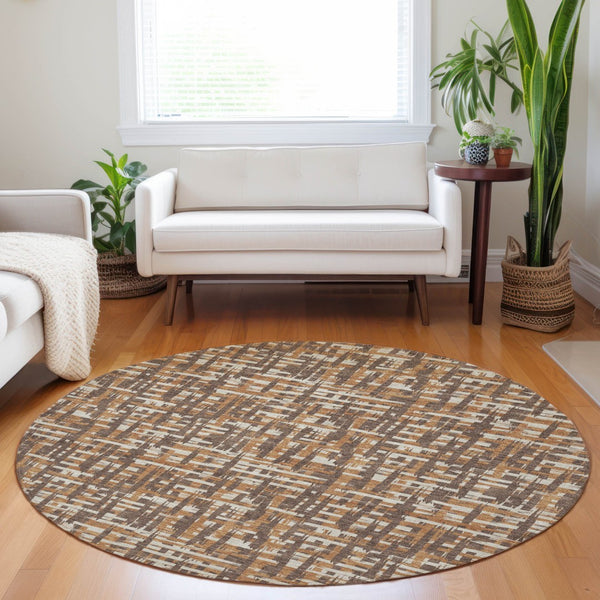 Homeroots 3' Beige And Gray Abstract Washable Indoor-outdoor Area Rug For Stylish Spaces And Durability 8' Round Polyester 602553