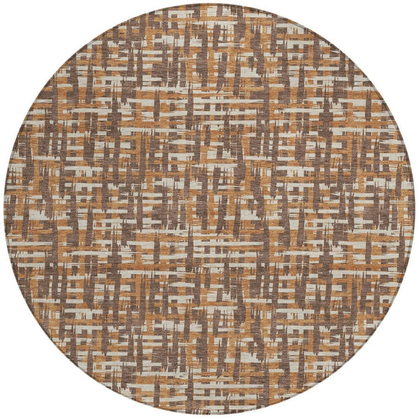 Homeroots 3' Beige And Gray Abstract Washable Indoor-outdoor Area Rug For Stylish Spaces And Durability 8' Round Polyester 602553