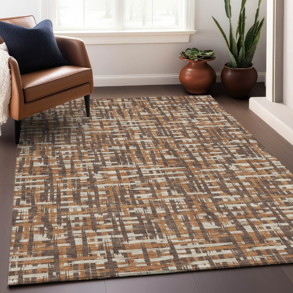 Homeroots 3' Beige And Gray Abstract Washable Indoor-outdoor Area Rug For Stylish Spaces And Durability 9' X 12' Polyester 602555