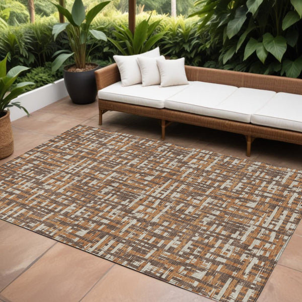 Homeroots 3' Beige And Gray Abstract Washable Indoor-outdoor Area Rug For Stylish Spaces And Durability 10' X 14' Polyester 602556