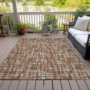 Homeroots 3' Beige And Gray Abstract Washable Indoor-outdoor Area Rug For Stylish Spaces And Durability 10' X 14' Polyester 602556