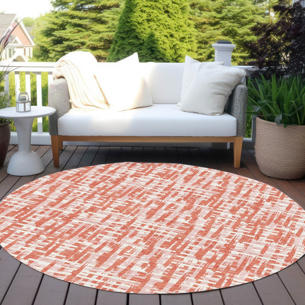 Homeroots 3' Beige And Gray Abstract Washable Indoor-outdoor Area Rug For Stylish Spaces And Durability 8' Round Polyester 602559