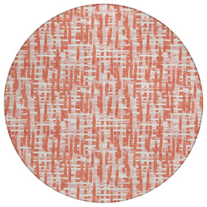 HomeRoots 5' Coral Pink and Ivory Abstract Area Rug - Durable, Washable Indoor Outdoor Style for Any Space 8' Round 602559