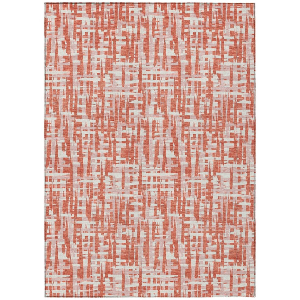 HomeRoots 9' X 12' Coral Pink and Ivory Abstract Washable Area Rug - Stylish, Durable Indoor/Outdoor Decor 602561