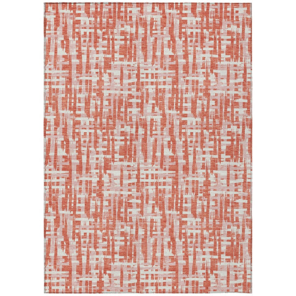 HomeRoots 5' Coral Pink and Ivory Abstract Area Rug - Durable, Washable Indoor Outdoor Style for Any Space 10' X 14' 602562