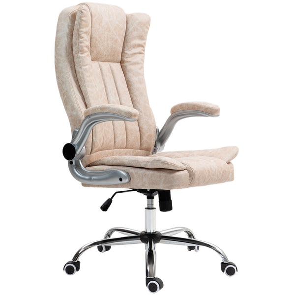 English Elm Homcom Executive Office Chair - Cream White Microfiber, Adjustable Height, Tilt Function & Flip-Up Arms W2225P250019
