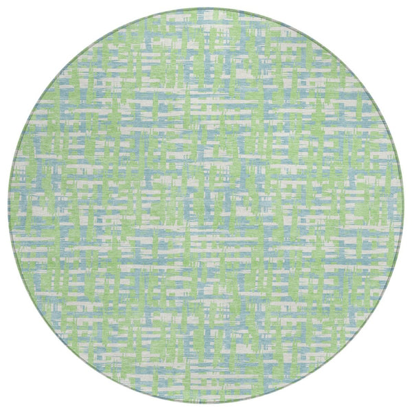 HomeRoots 5' Abstract Mint Green Blue Beige Washable Area Rug for Indoor and Outdoor Stylish Spaces 8' Round 602571
