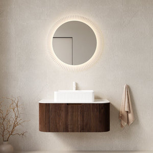 English Elm Dina Floating Bathroom Vanity Sintered Stone Top Glass Basin Striped Plywood Cabinet W2615S00192