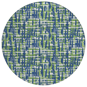 HomeRoots 5' Abstract Navy Blue Green Ivory Area Rug - Durable, Washable, Indoor/Outdoor Style for Every Space 8' Round 602577