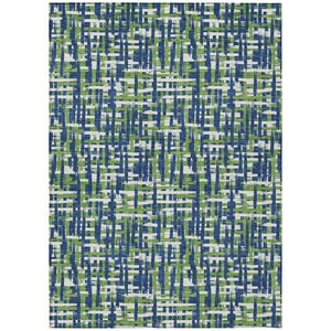 HomeRoots 9' X 12' Abstract Navy Blue Green Ivory Washable Area Rug for Indoor & Outdoor Stylish Spaces 602579