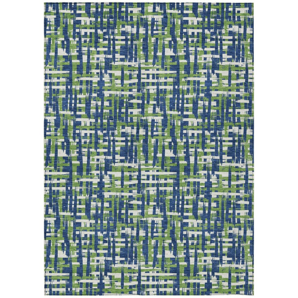 HomeRoots 9' X 12' Abstract Navy Blue Green Ivory Washable Area Rug for Indoor & Outdoor Stylish Spaces 602579