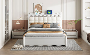 English Elm Queen Size Wooden Storage Platform Bed With Trundle, Usb Ports, And Spacious Drawers In White N820S00038K-GIGA