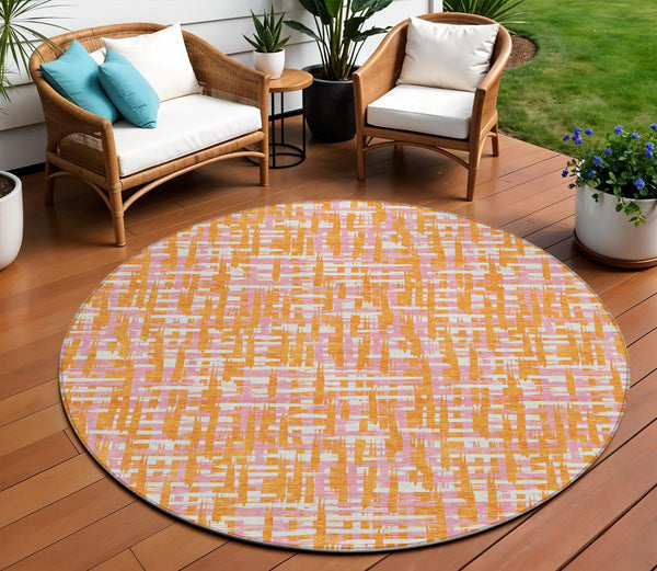 Homeroots 3' Beige And Gray Abstract Washable Indoor-outdoor Area Rug For Stylish Spaces And Durability 8' Round Polyester 602583