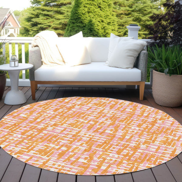 Homeroots 3' Beige And Gray Abstract Washable Indoor-outdoor Area Rug For Stylish Spaces And Durability 8' Round Polyester 602583