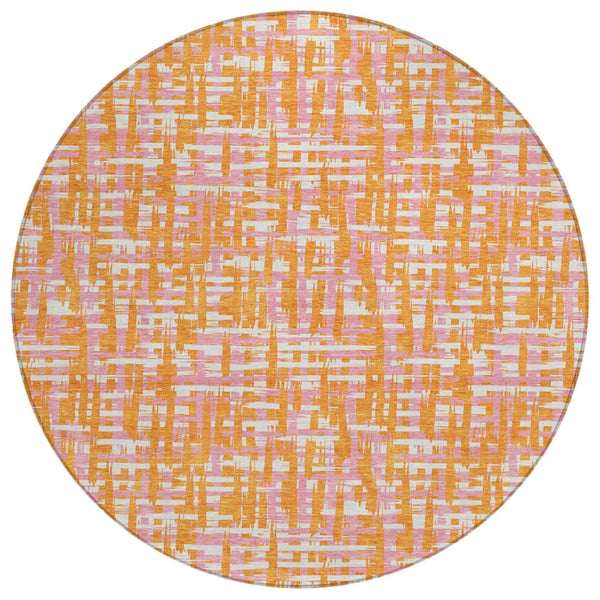 HomeRoots 5' Abstract Washable Area Rug in Vibrant Orange, Pink, and Beige for Indoor/Outdoor Style Boost 8' Round 602583