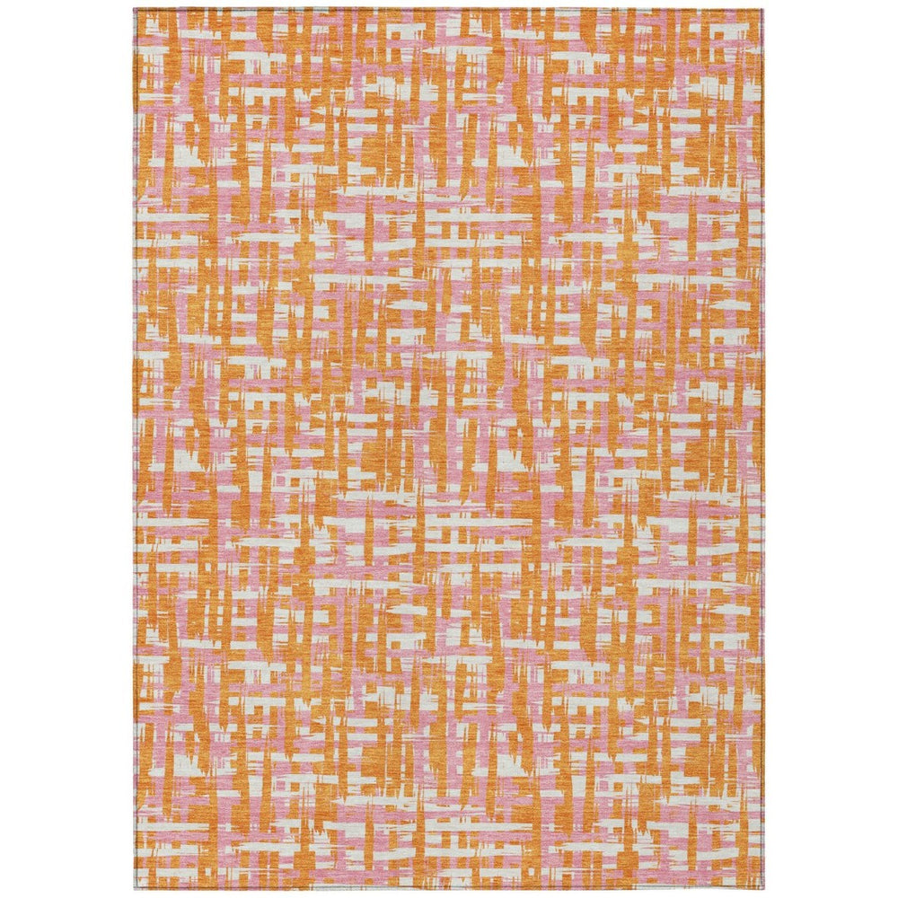 HomeRoots 5' Abstract Washable Area Rug in Vibrant Orange, Pink, and Beige for Indoor/Outdoor Style Boost 10' X 14' 602586