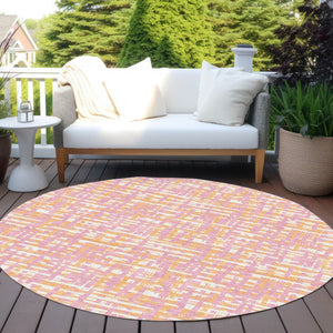 Homeroots 3' Beige And Gray Abstract Washable Indoor-outdoor Area Rug For Stylish Spaces And Durability 8' Round Polyester 602589