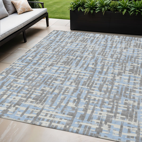Homeroots 3' Beige And Gray Abstract Washable Indoor-outdoor Area Rug For Stylish Spaces And Durability 5' X 8' Polyester 602594