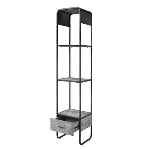 English Elm Concrete Grey Modern 2-Shelf Side Pier with Drawer and Metal Frame, 66.5" Tall Accent Storage Tower B062P186549