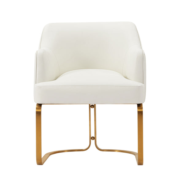 English Elm Raya Solid Wood Vegan Leather Dining Chair with Gold Geometric Base, Ribbed Back & High-Density Foam Ivory B365P397727