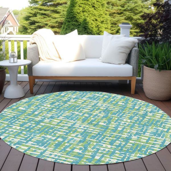 Homeroots 3' Beige And Gray Abstract Washable Indoor-outdoor Area Rug For Stylish Spaces And Durability 8' Round Polyester 602601