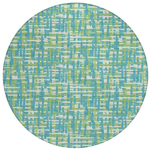 HomeRoots 5' Turquoise Green and Ivory Abstract Area Rug – Stylish, Washable Design for Indoor and Outdoor Use 8' Round 602601