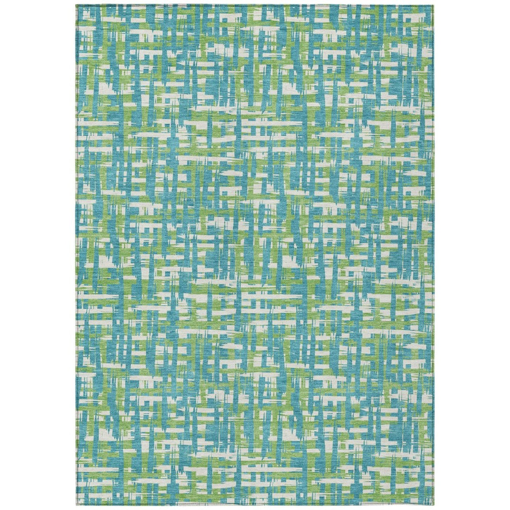 HomeRoots 5' Turquoise Green and Ivory Abstract Area Rug – Stylish, Washable Design for Indoor and Outdoor Use 10' X 14' 602604