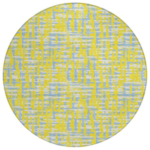 HomeRoots 5' Stylish Yellow Denim Blue Beige Abstract Washable Area Rug for Indoor and Outdoor Spaces 8' Round 602607