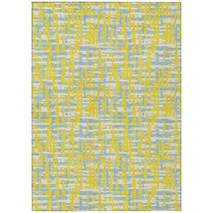 HomeRoots 5' Stylish Yellow Denim Blue Beige Abstract Washable Area Rug for Indoor and Outdoor Spaces 10' X 14' 602610
