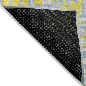 HomeRoots 5' Stylish Yellow Denim Blue Beige Abstract Washable Area Rug for Indoor and Outdoor Spaces 10' X 14' 602610