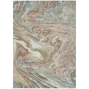 Homeroots 3' Beige Pink And Blue Abstract Washable Area Rug - Perfect For Indoor And Outdoor Spaces, Durable Design 3' X 5' Polyester 602611
