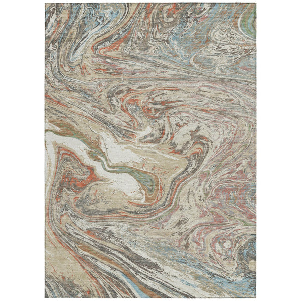 Homeroots 3' Beige Pink And Blue Abstract Washable Area Rug - Perfect For Indoor And Outdoor Spaces, Durable Design 3' X 5' Polyester 602611