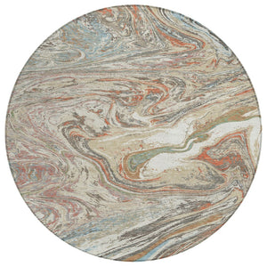 HomeRoots 5' Abstract Beige, Pink & Blue Washable Area Rug for Indoor & Outdoor Spaces – Modern Design Accent 8' Round 602613