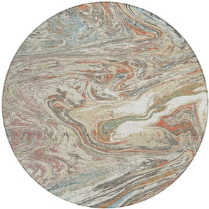 Homeroots 3' Beige Pink And Blue Abstract Washable Area Rug - Perfect For Indoor And Outdoor Spaces, Durable Design 8' Round Polyester 602613